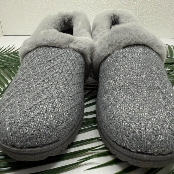 Skechers Cozy Lite Sparkle Knit Slippers Sweet Walk Grey Slip On Shoes Sz 8.5 M - Picture 3 of 12